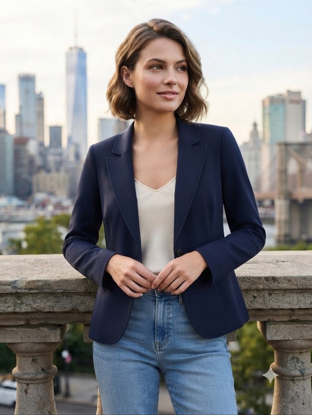 White House Black Market Navy Blue Structured Blazer Jacket Size 6